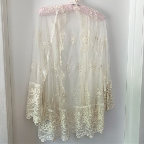 Boho chic beige embroidered cardigan XS-S - Picture 5 of 6